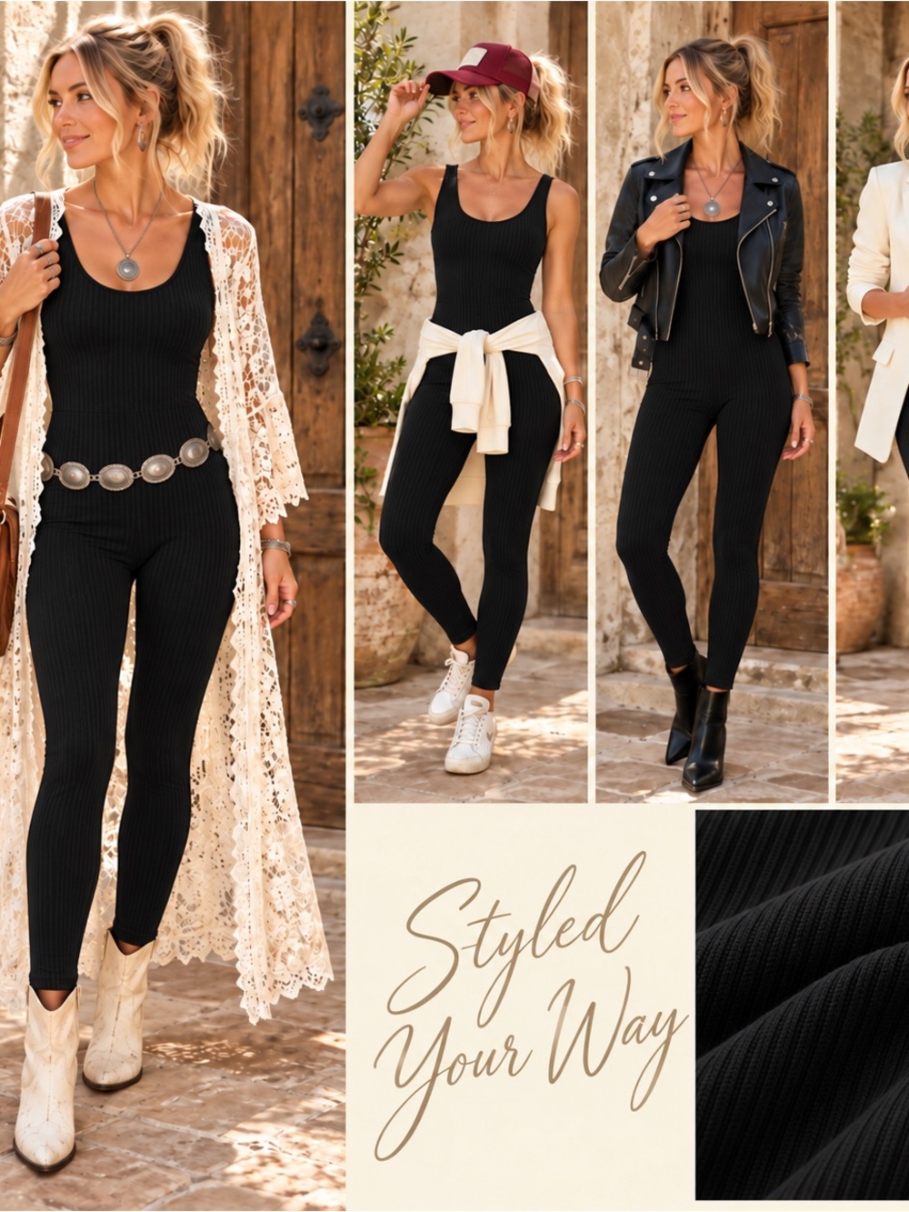 Zenana Outfitters Black Ribbed Scoop-Neck Jumpsuit